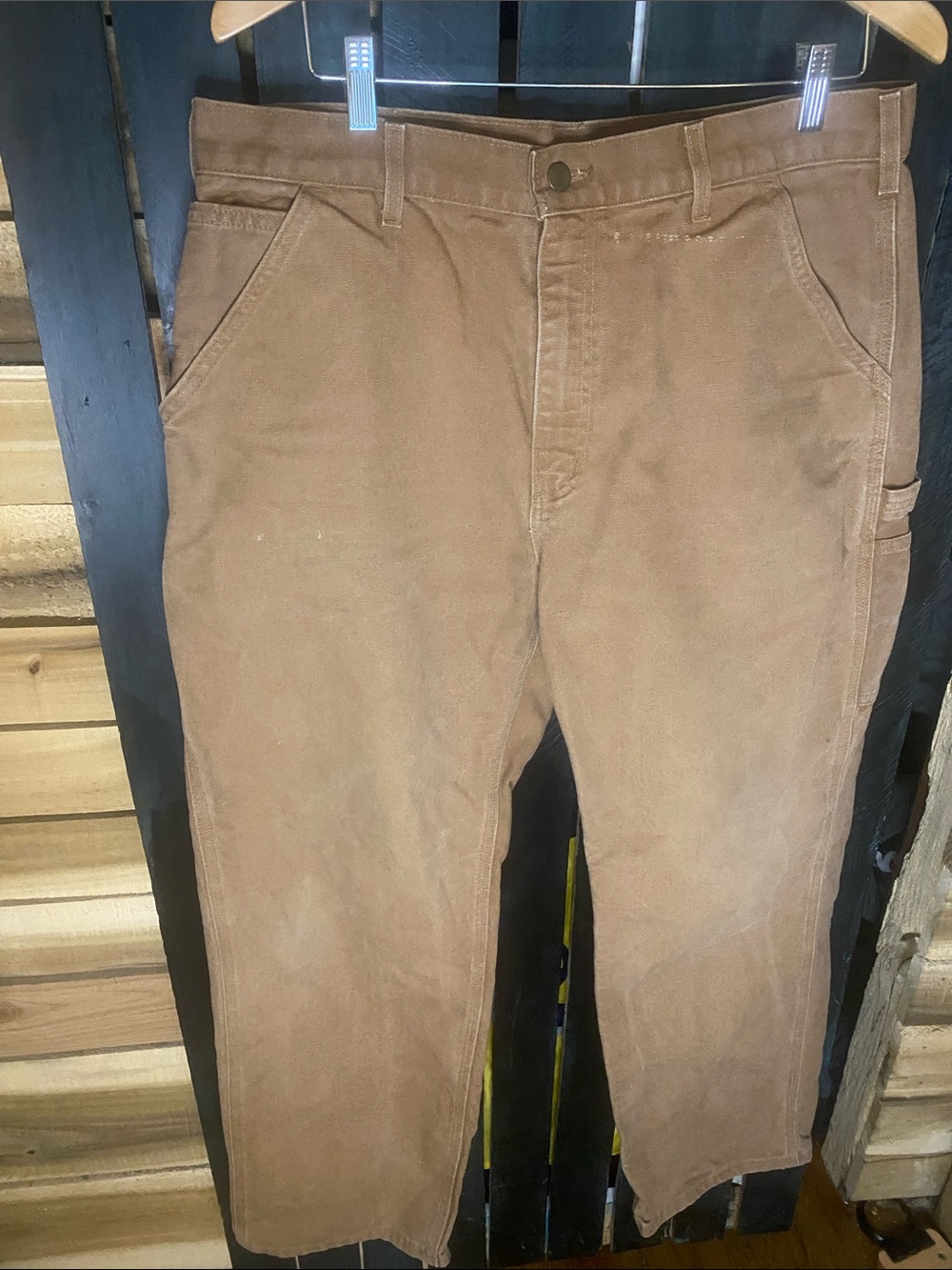 Vintage Carhartt B11 loose straight washed duck carpenter pants 36x32 made USA